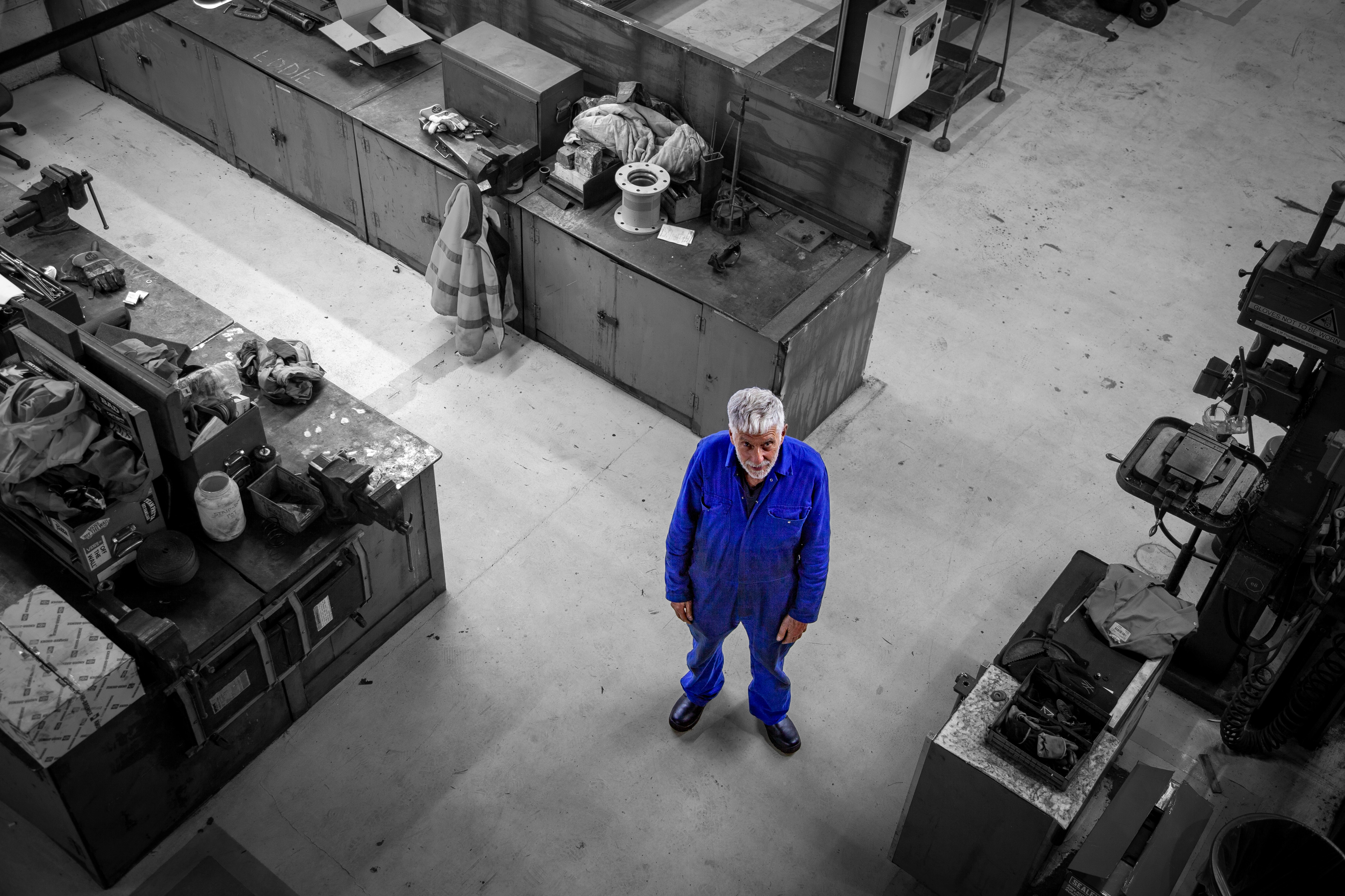 On the shop floor at Heavy Equipment Repair where Eddie's been since 1973